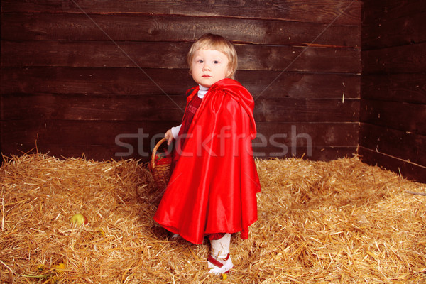Lovely girl walking on pile of straw with a basket. Little Red R Stock photo © Victoria_Andreas