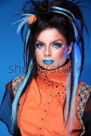 Makeup. Punk Hairstyle. Close up portrait of Rock girl with Blue Stock photo © Victoria_Andreas
