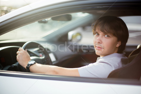 Foto stock: Hombre · guapo · conducción · coche · negocios · cara · feliz