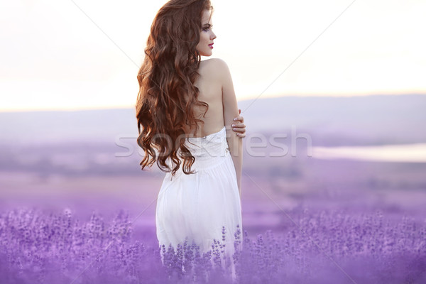 Beautiful young woman portrait in lavender field. Attractive bru Stock photo © Victoria_Andreas