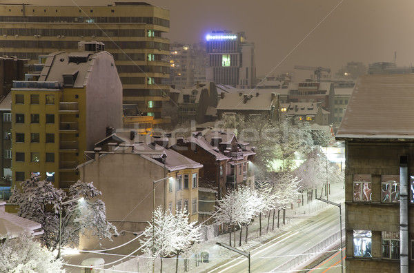 Szófia Bulgária tél hó épületek hideg Stock fotó © vilevi