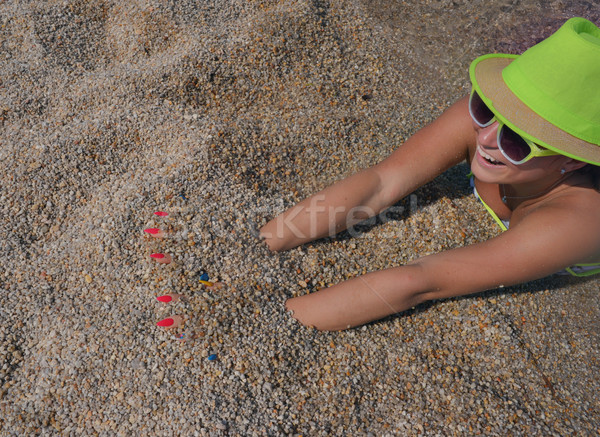 Happy Female Seashore Sand Stock photo © vilevi