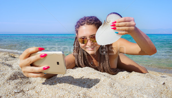 Female Beach Selfie Nautilus Stock photo © vilevi