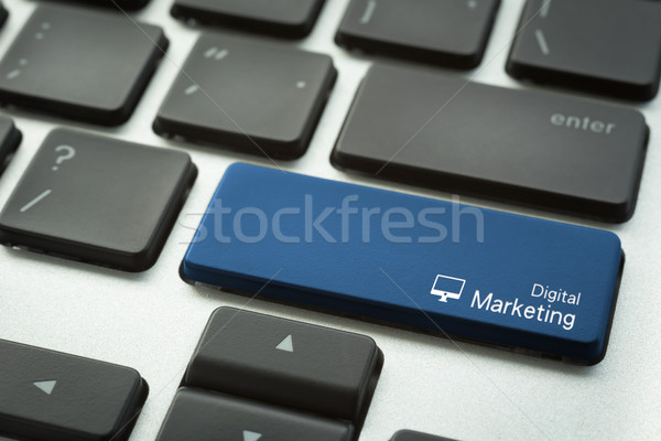 Számítógép billentyűzet tipográfiai digitális marketing gomb közelkép Stock fotó © vinnstock