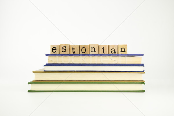 estonian language word on wood stamps and books Stock photo © vinnstock