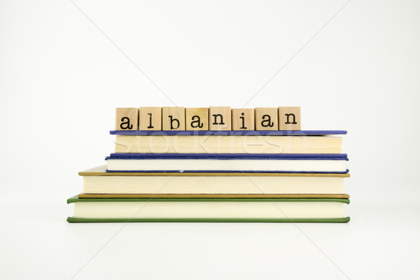 albanian language word on wood stamps and books Stock photo © vinnstock