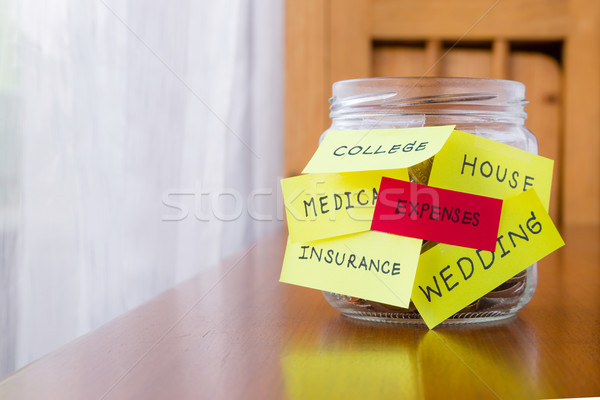 Expenses and orther tags on savings money jar Stock photo © vinnstock