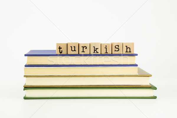 Turks taal woord hout postzegels boeken Stockfoto © vinnstock