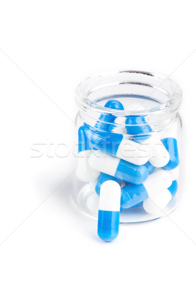 Foto d'archivio: Blu · bianco · capsule · vetro · contenitore · medici
