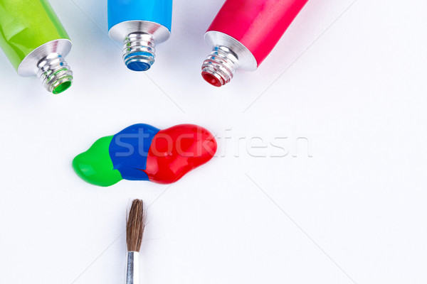 Water based paints with paintbrush Stock photo © viperfzk