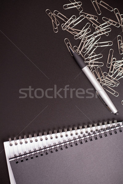 Office supplies ballpen with notepad and binder clips Stock photo © viperfzk