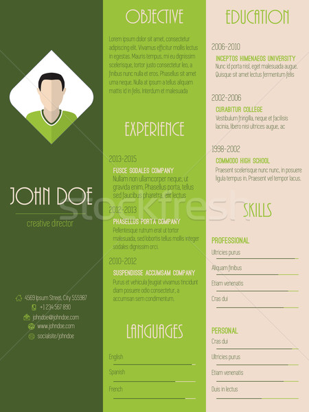Stock photo: Modern resume curriculum vitae in green with stripes