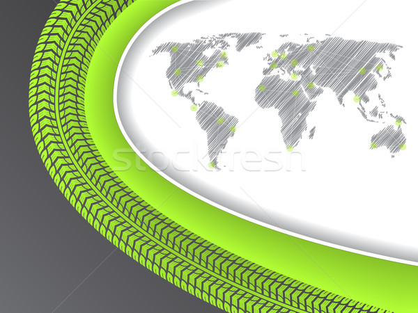 Business brochure with world map in green with tire tread Stock photo © vipervxw