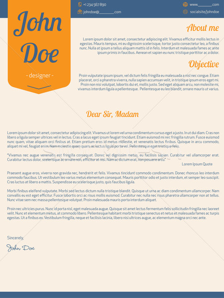 Modern cover letter resume cv with orange ribbon Stock photo © vipervxw