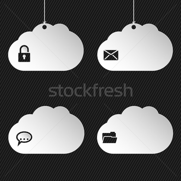 Stockfoto: Cloud-netwerk · iconen · zwarte · gestreept · plaats · tekst
