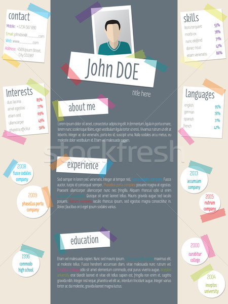 Modern resume cv template with tapes and post its Stock photo © vipervxw