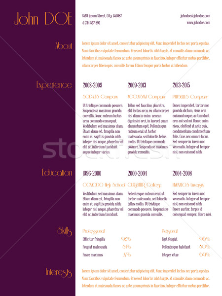 Simplistic curriculum vitae resume template with purple stripe Stock photo © vipervxw