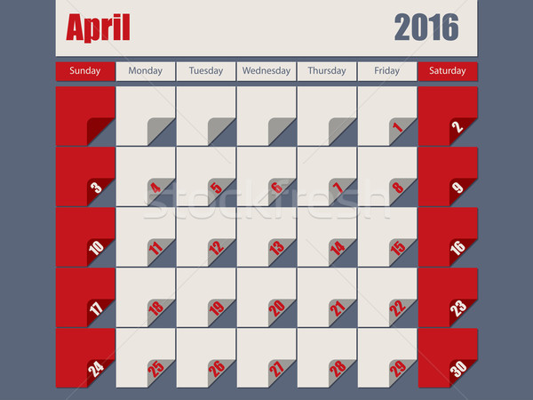 Gray Red colored 2016 april calendar Stock photo © vipervxw