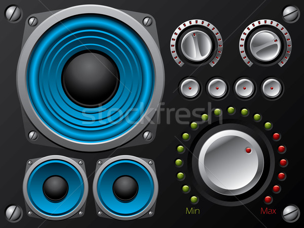 Blue speakers with amplifier and knobs Stock photo © vipervxw