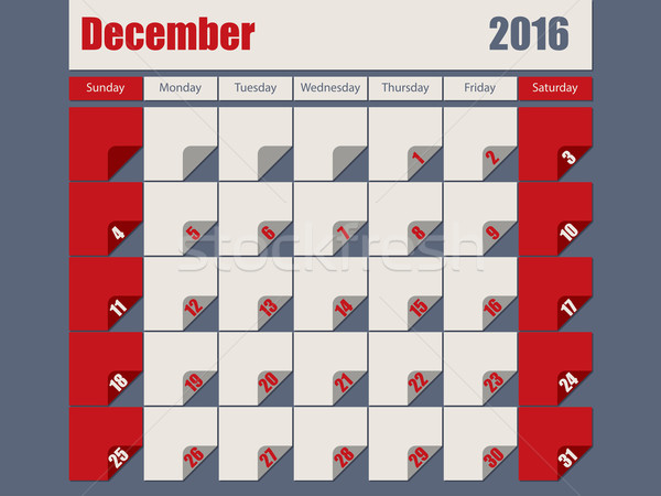 Gray Red colored 2016 december calendar Stock photo © vipervxw