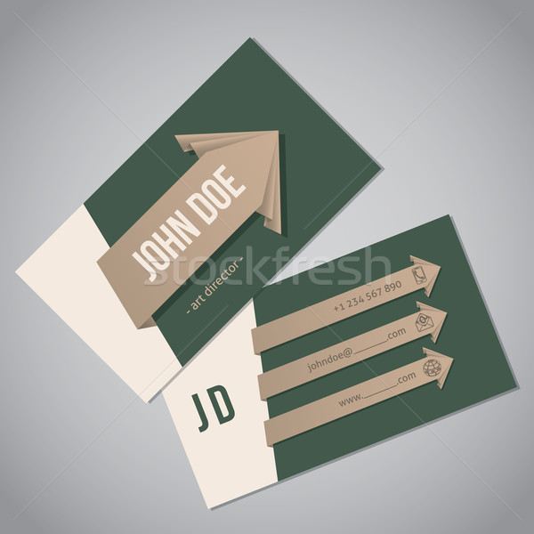 Green business card with arrow ribbons Stock photo © vipervxw