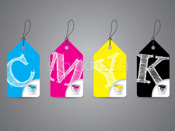 Cmyk labels with paint and scribbled text Stock photo © vipervxw