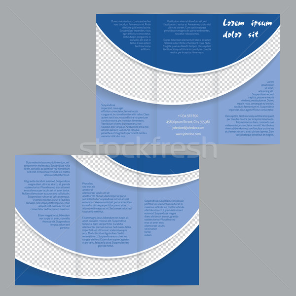 Tri-fold flyer brochure template with blue waves Stock photo © vipervxw