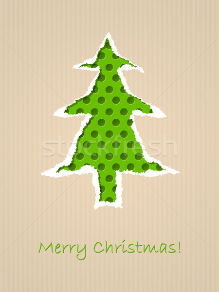 Ripped paper christmas card with dotted green tree Stock photo © vipervxw