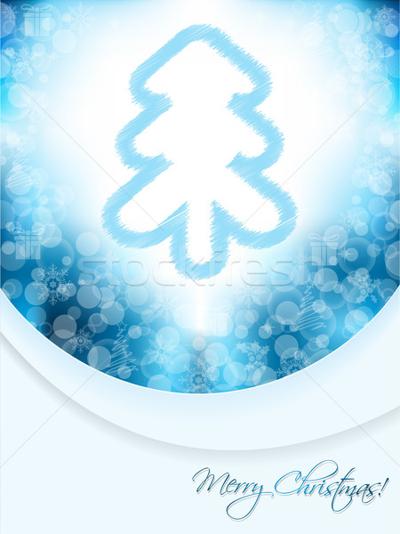 Blue christmas greeting card with scribbled tree and bubble back Stock photo © vipervxw