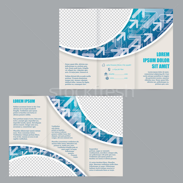 Tri-fold flyer template with arrows on blue wave Stock photo © vipervxw