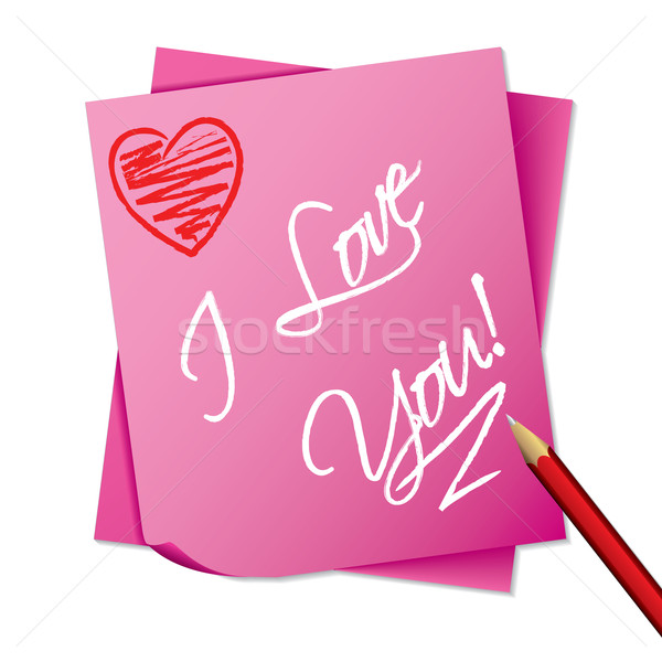 Nota pegajosa mensagem rosa amor lápis papel Foto stock © vipervxw