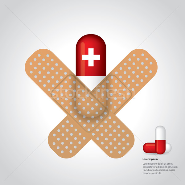Medicine sticked to gray background with plasters  Stock photo © vipervxw