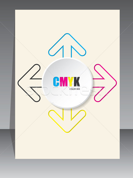 Cmyk brochure with color arrow lines and white 3d circle Stock photo © vipervxw