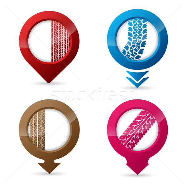 Gps pointers with various tire track silhouettes Stock photo © vipervxw