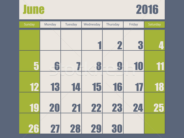 Blue green colored 2016 june calendar Stock photo © vipervxw