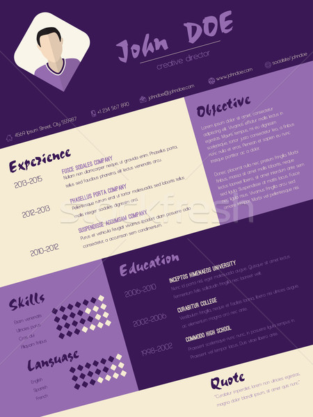 Stock photo: Modern curriculum vitae resume with purple stripes