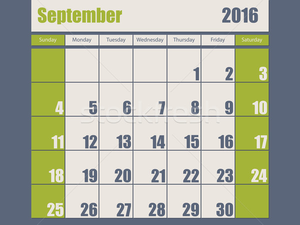 Blue green colored 2016 september calendar Stock photo © vipervxw