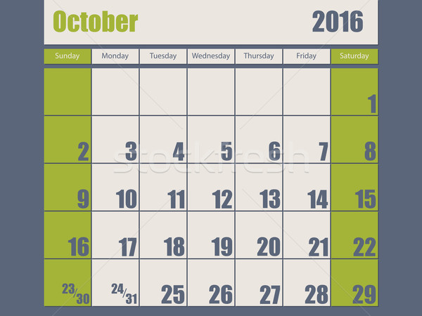 Blue green colored 2016 october calendar Stock photo © vipervxw