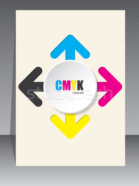 Stock photo: Cmyk brochure with color arrows and white 3d circle