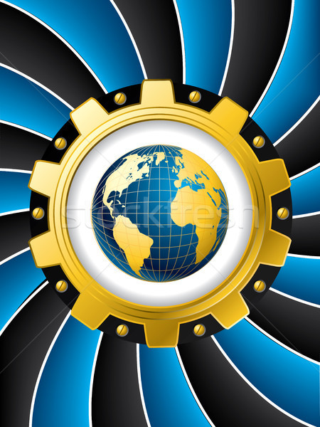 Blue twirl with cogwheel and map Stock photo © vipervxw