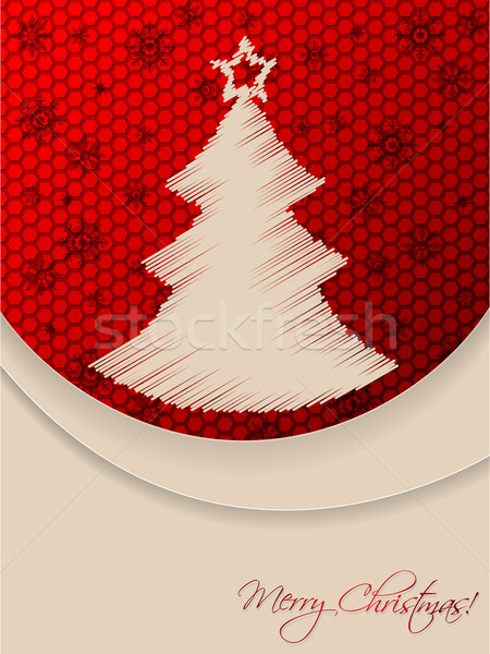 Red christmas greeting card with scribbled tree and hexagon back Stock photo © vipervxw