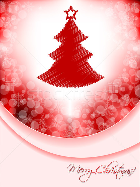 Red christmas greeting card with scribbled tree and bubble backg Stock photo © vipervxw
