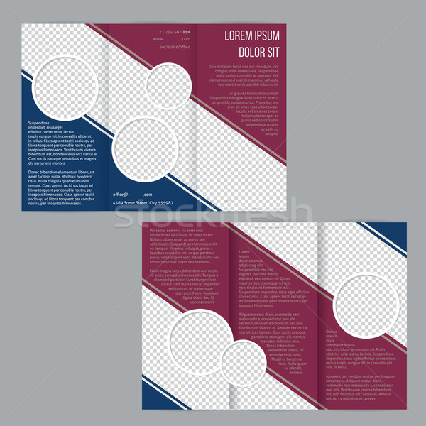 Tri-fold flyer brochure template with maroon and blue stripes Stock photo © vipervxw