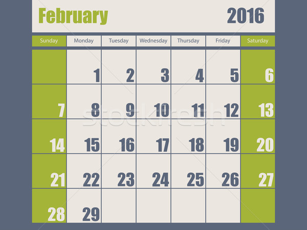 Blue green colored 2016 february calendar Stock photo © vipervxw