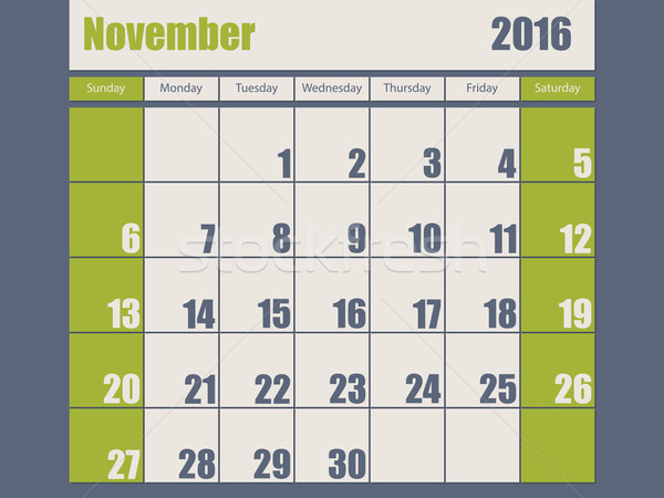 Blue green colored 2016 november calendar Stock photo © vipervxw