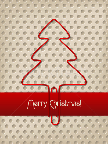 Christmas greeting with red ribbon and tree shaped paper clip Stock photo © vipervxw