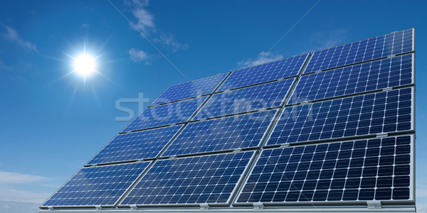 太陽能電池板 晴朗 天空 雲 太陽 藍色 商業照片 © visdia