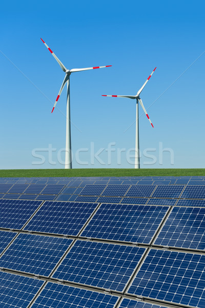 Zonnepanelen veld zon abstract Blauw Stockfoto © visdia