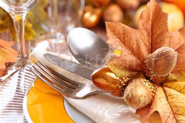 Dankzegging diner decoratie najaar plaats bladeren Stockfoto © Vitalina_Rybakova
