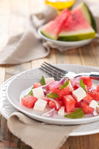 Watermeloen salade mint feta houten Stockfoto © Vitalina_Rybakova